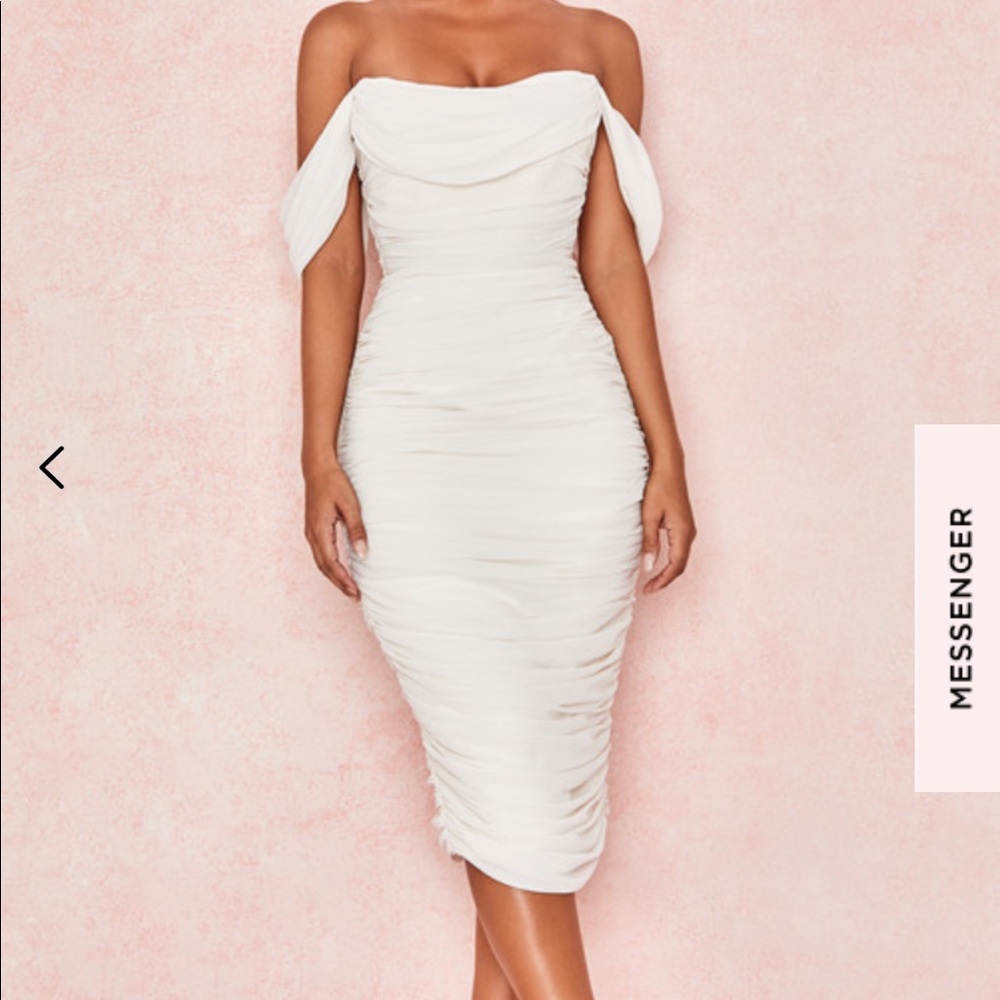 House of CB Ivory Ruched Draped Chiffon Dress